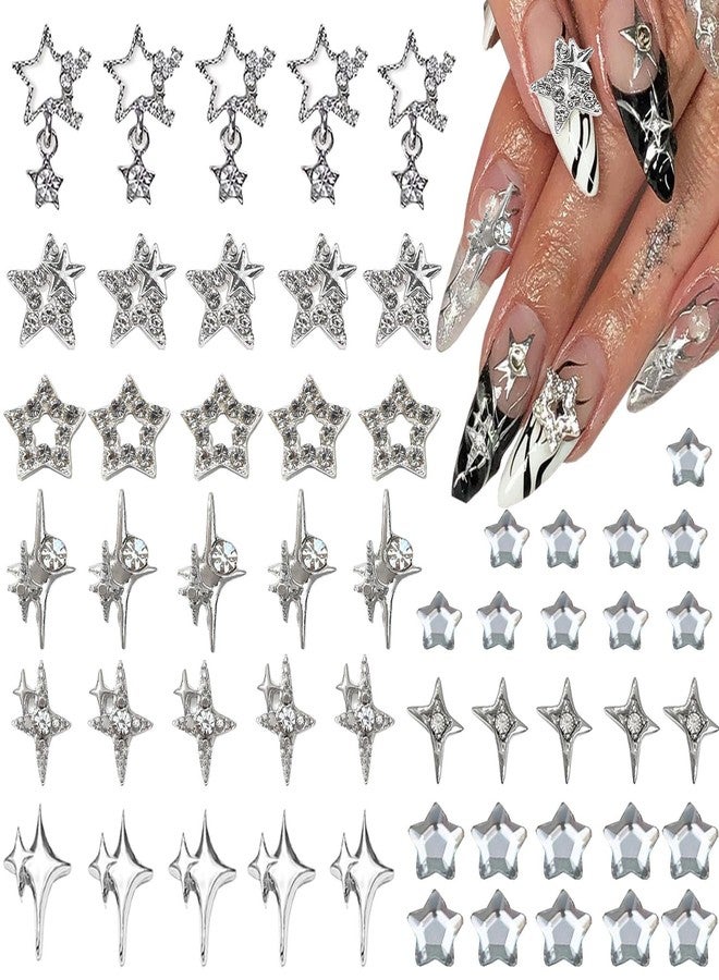 KACHIMOO 55pcs Y2K Star Nail Charms - 3D Nail Art Charms, Silver Star Rhinestones for Women & Girls (9 Styles) - Image 1